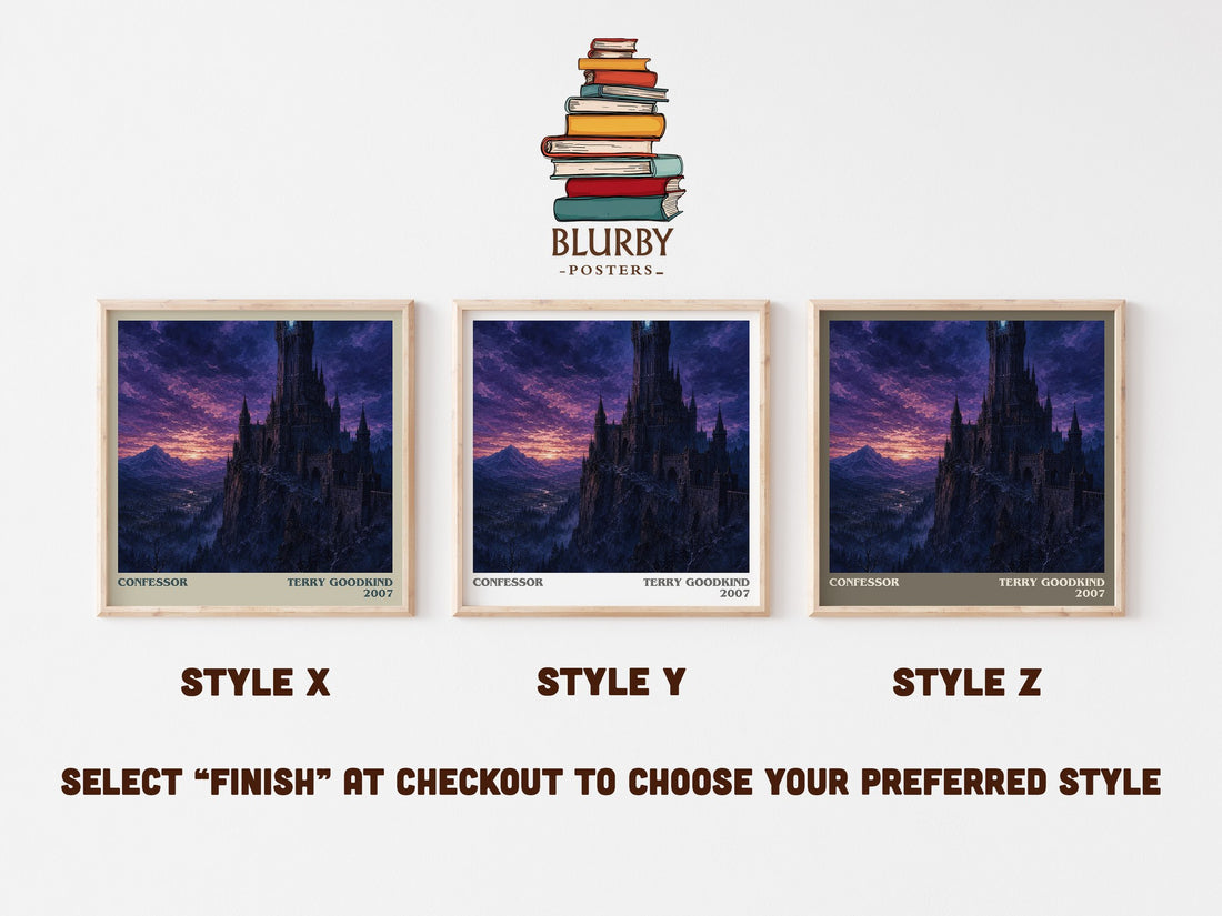 Confessor literary print in frame leaning in hallway – fantasy wall art (mockup)