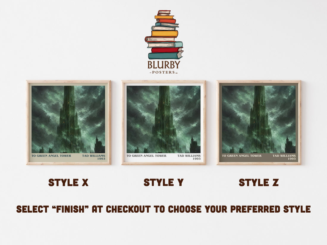To Green Angel Tower literary print in frame leaning in hallway – fantasy wall art (mockup)