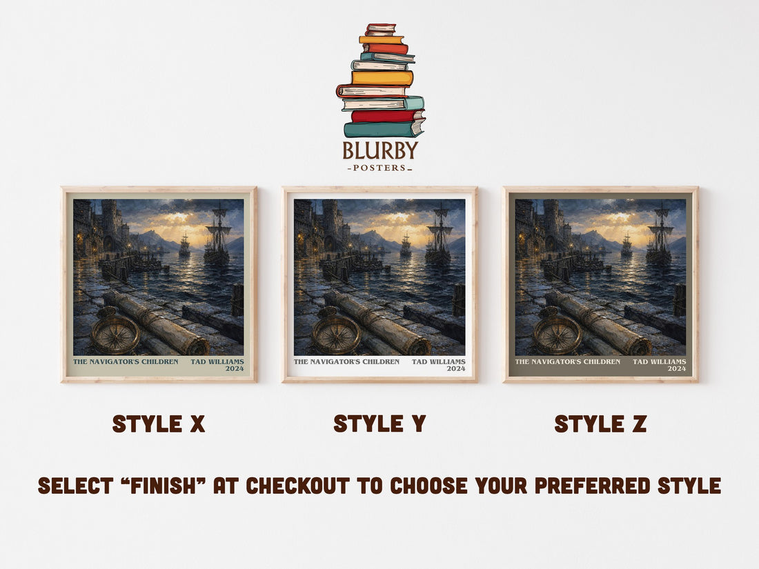 The Navigator's Children literary print in frame leaning in hallway – fantasy wall art (mockup)