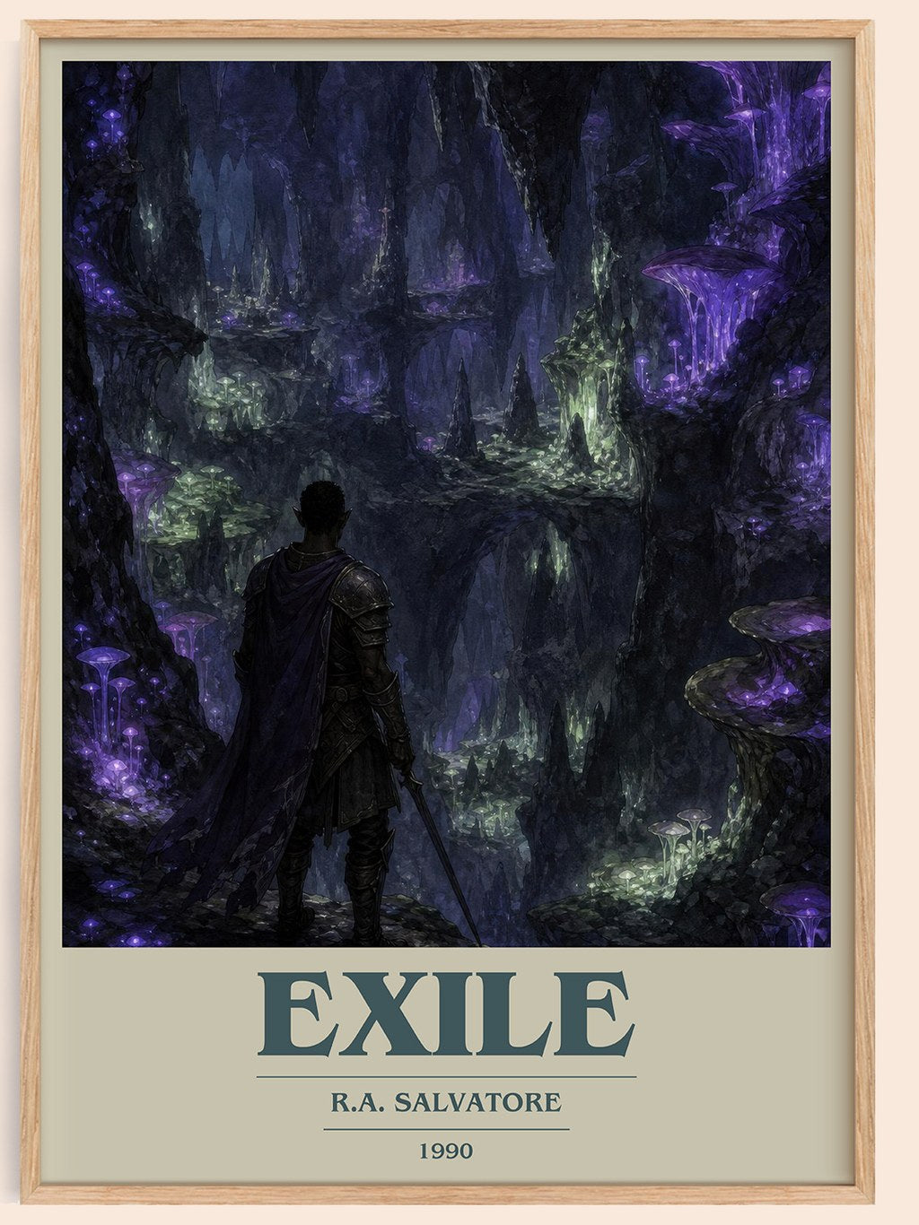 Exile book cover book poster by R.A. Salvatore – framed literary art print
