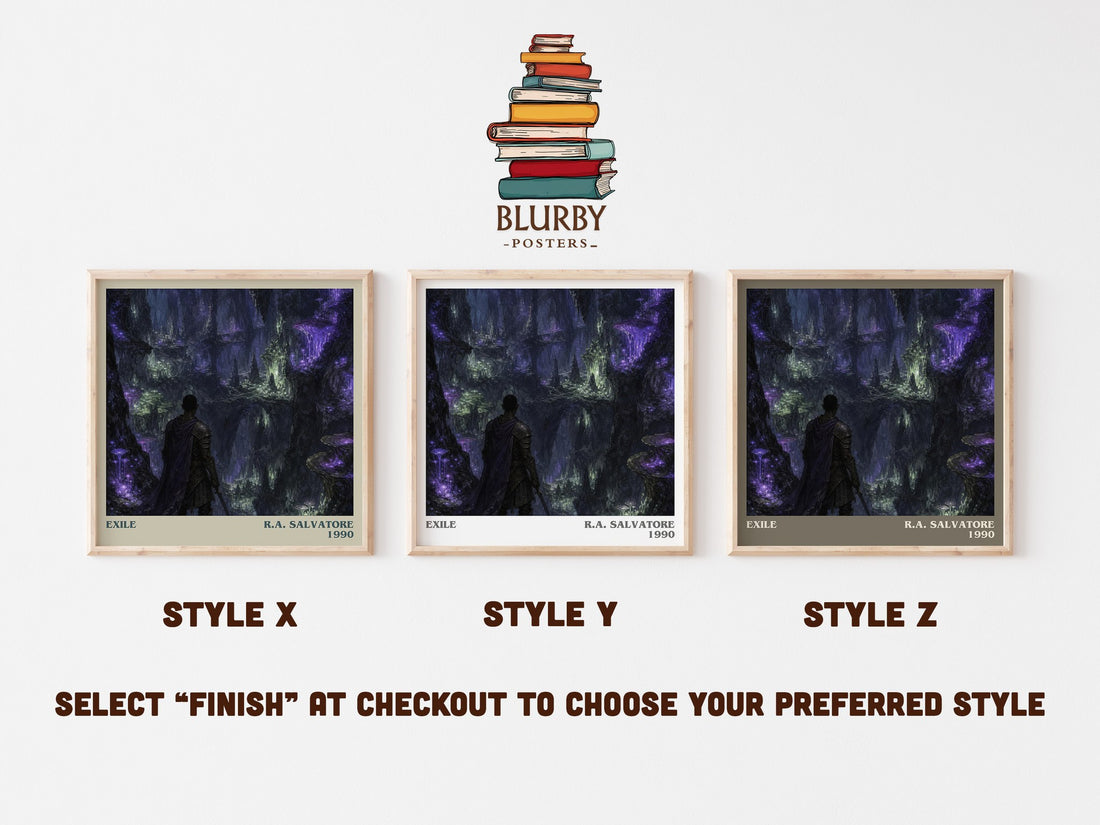 Exile literary print in frame leaning in hallway – fantasy wall art (mockup)