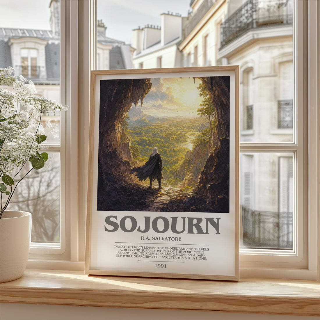 Sojourn bookish poster colour and style options – R.A. Salvatore book art