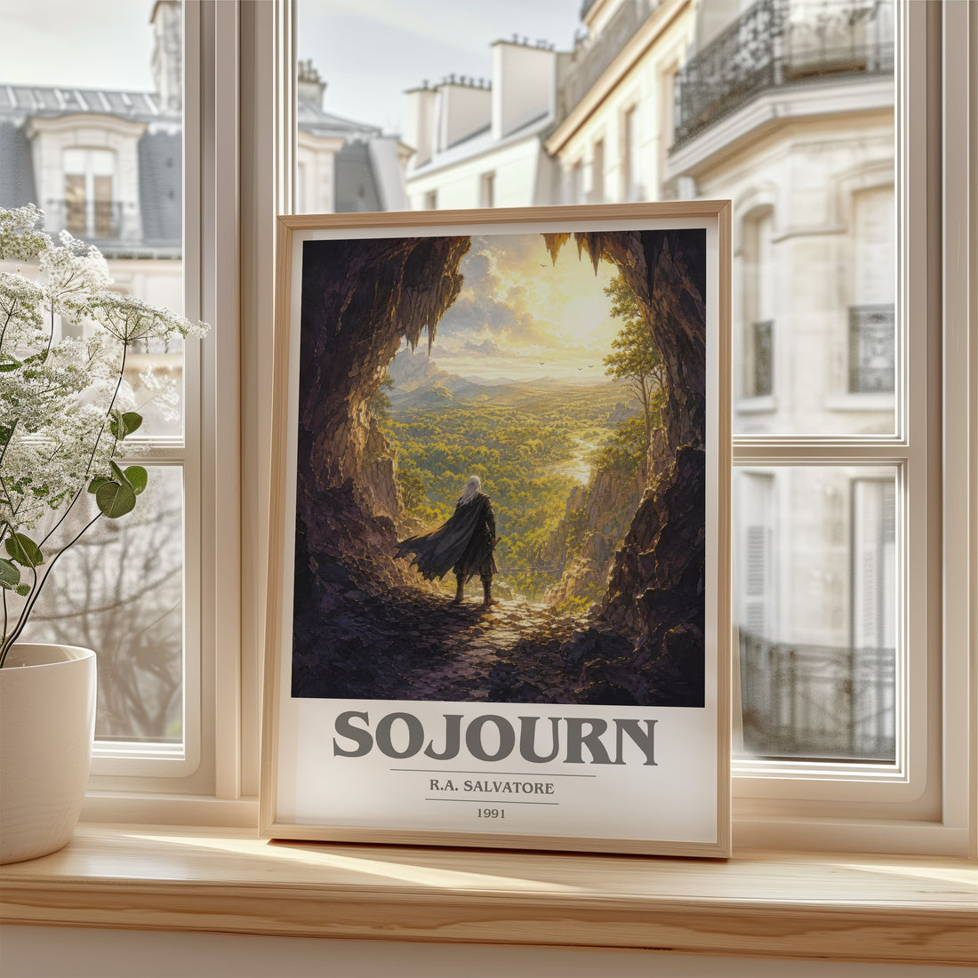 Sojourn book cover poster colour and style options – R.A. Salvatore book art (mockup)