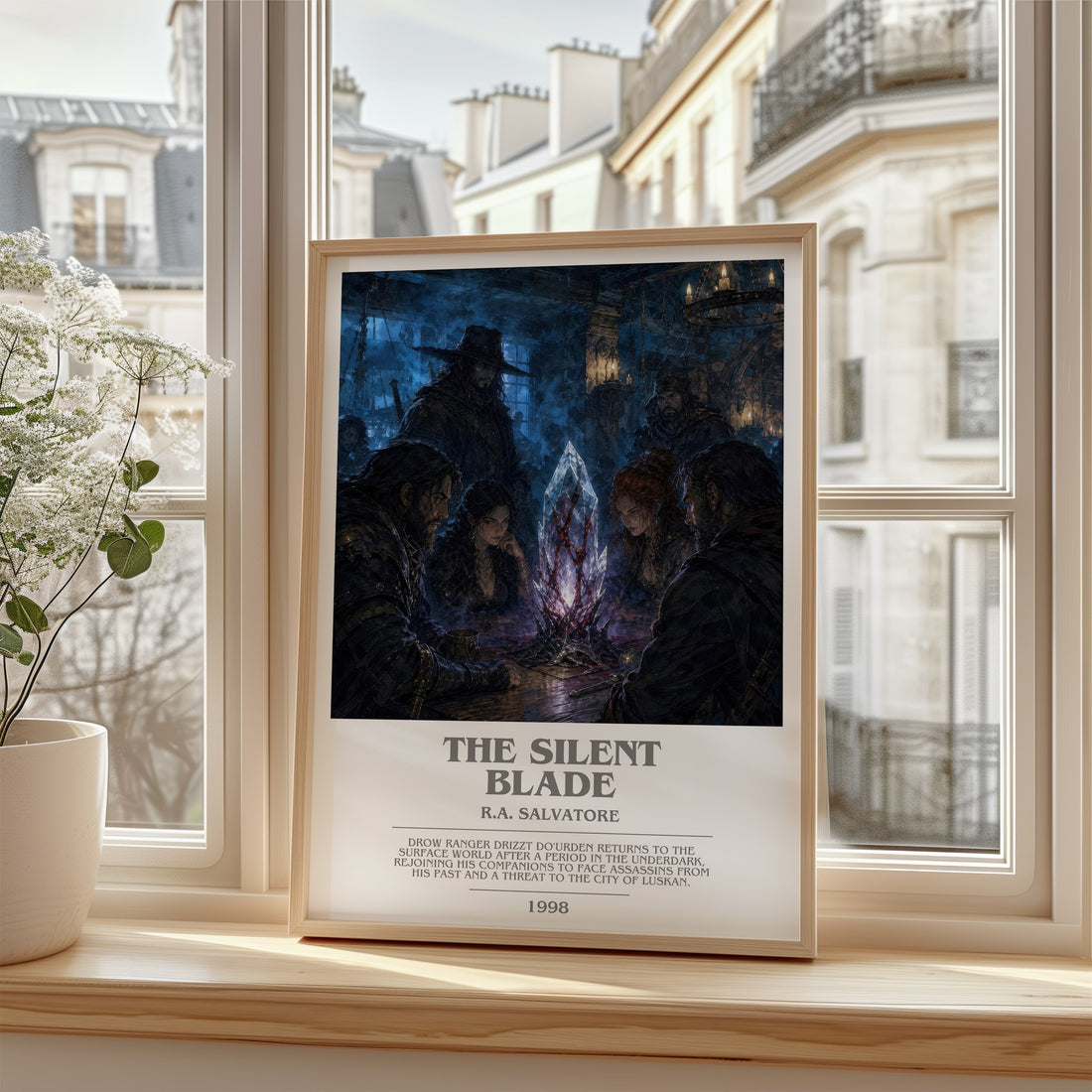 The Silent Blade bookish poster colour and style options – R.A. Salvatore book art (mockup)