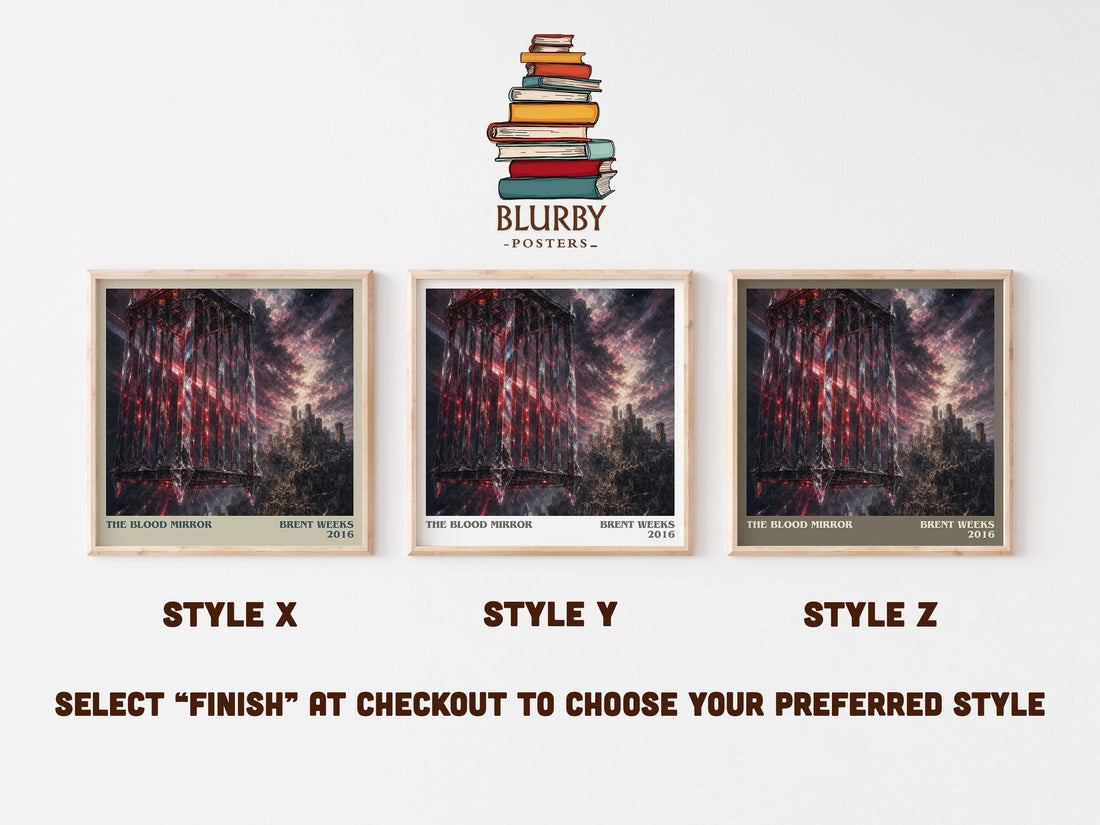 The Blood Mirror literary print in frame leaning in hallway – fantasy wall art (mockup)