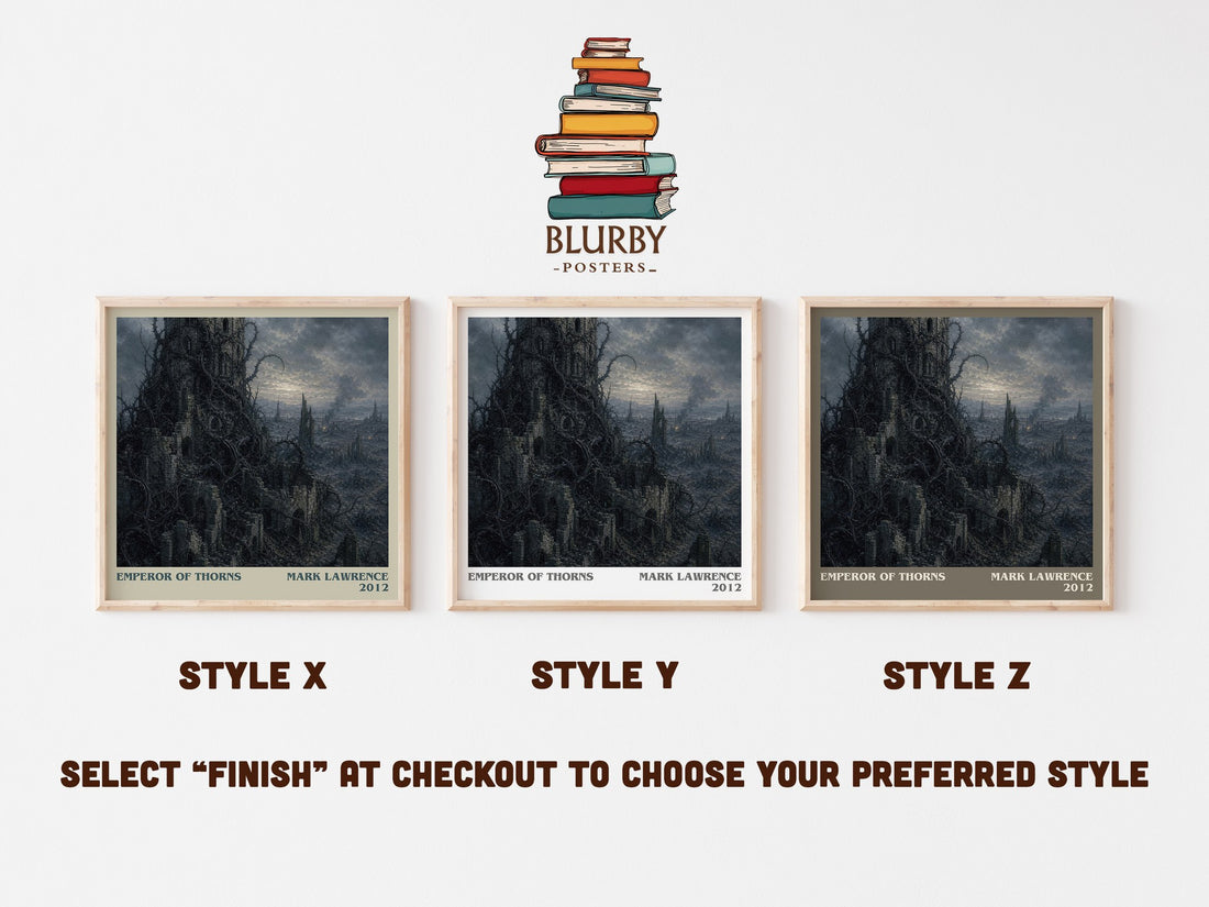 Emperor of Thorns literary print in frame leaning in hallway – fantasy wall art (mockup)