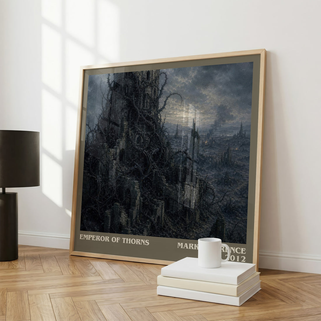 Emperor of Thorns literary print framed by window – literary home decor