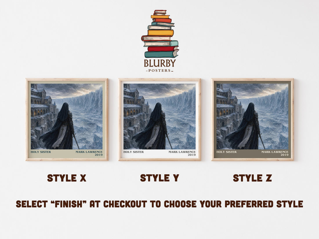 Holy Sister literary print in frame leaning in hallway – fantasy wall art (mockup)