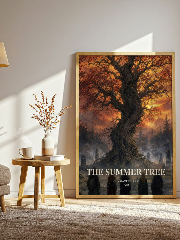 The Summer Tree watercolour print in frame leaning in hallway – fantasy wall art