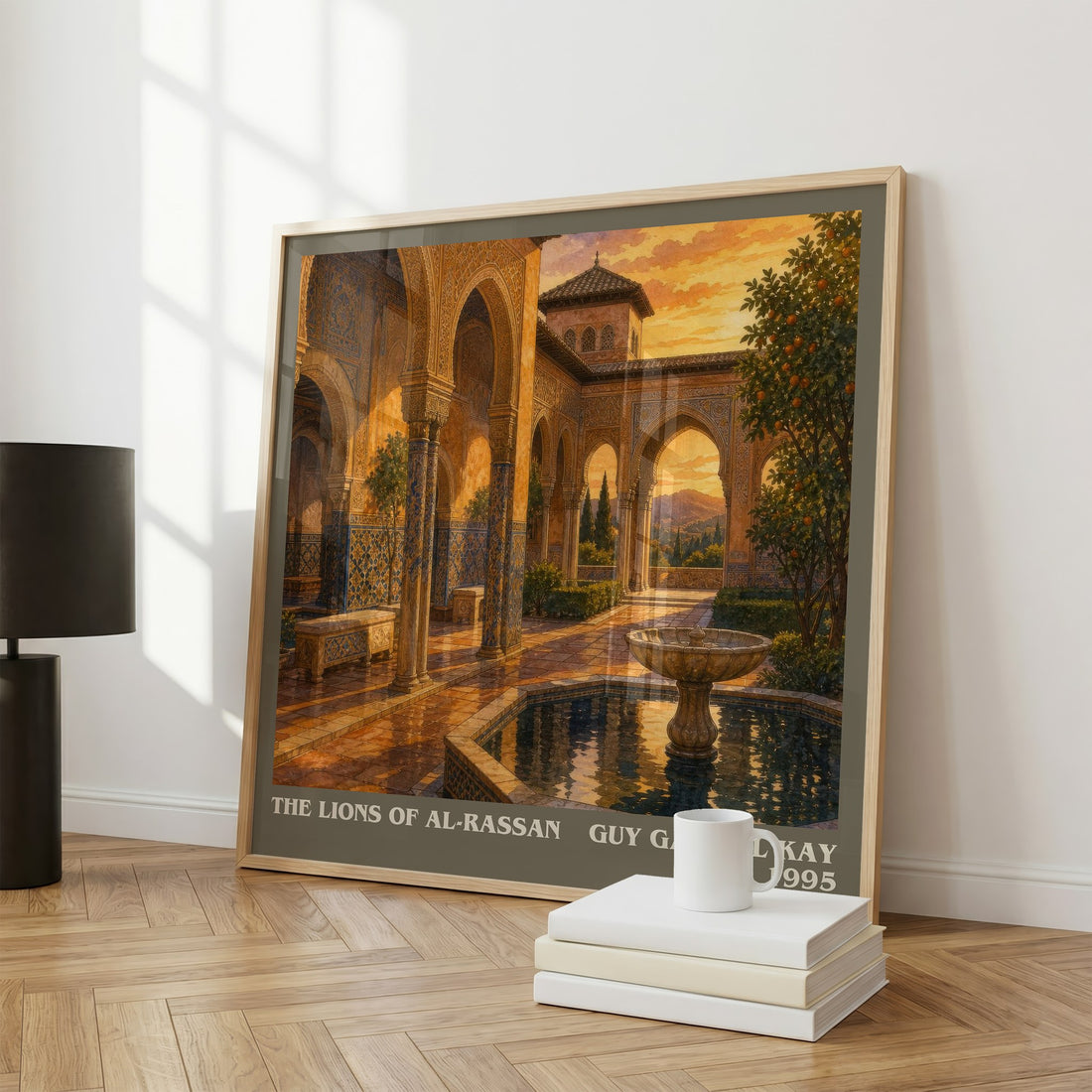 The Lions of Al-Rassan literary print framed by window – literary home decor