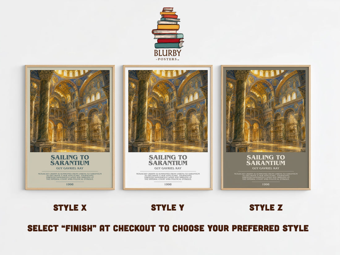 Sailing to Sarantium bookish print in frame leaning in hallway – fantasy wall art (mockup)