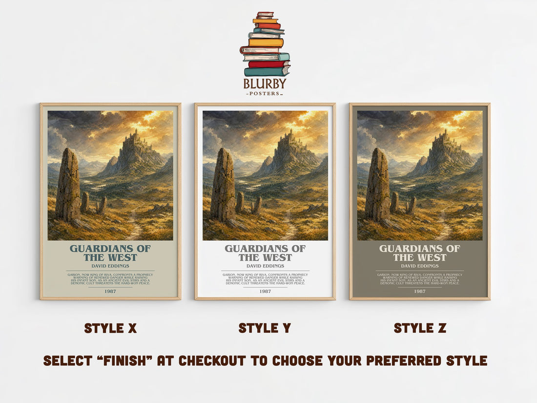 Guardians of the West bookish print in frame leaning in hallway – fantasy wall art (mockup)
