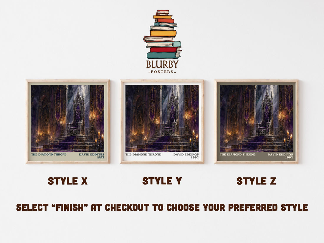The Diamond Throne literary print in frame leaning in hallway – fantasy wall art (mockup)