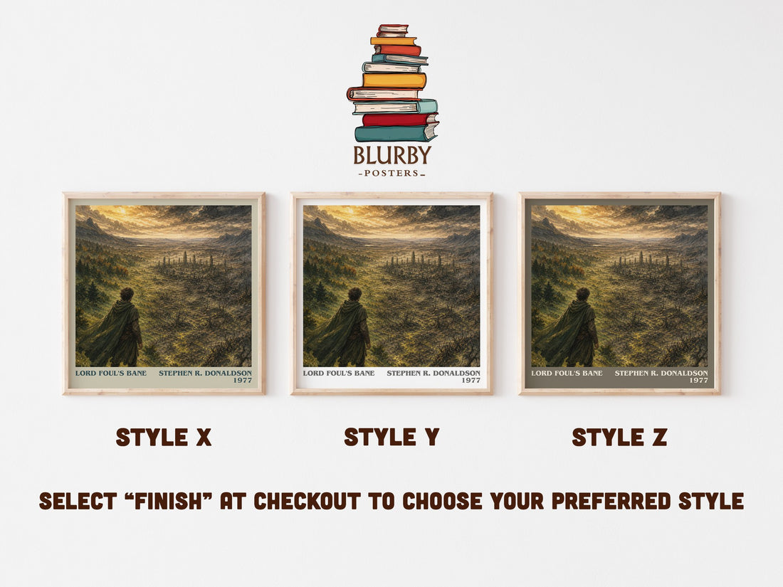 Lord Foul's Bane literary print in frame leaning in hallway – fantasy wall art (mockup)