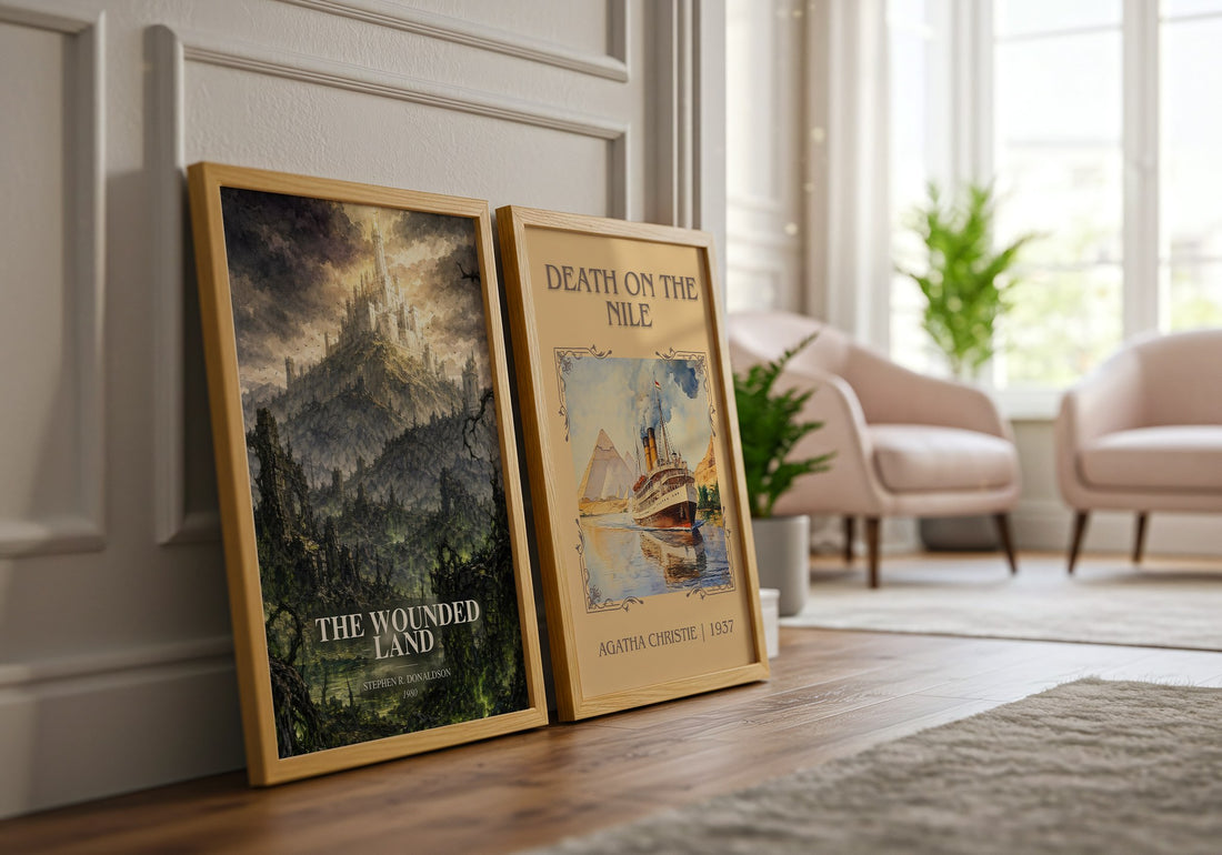 The Wounded Land watercolour print framed by window – literary home decor