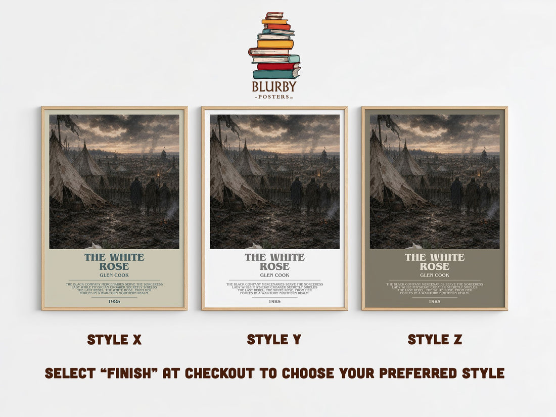The White Rose bookish print in frame leaning in hallway – fantasy wall art (mockup)