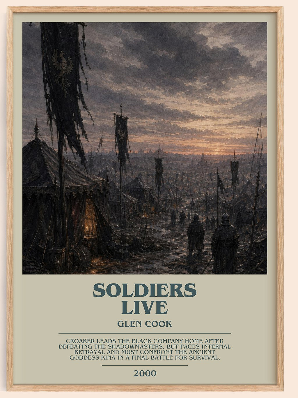 Soldiers Live bookish book poster by Glen Cook – framed literary art print