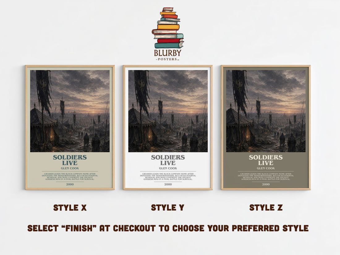 Soldiers Live bookish print in frame leaning in hallway – fantasy wall art (mockup)