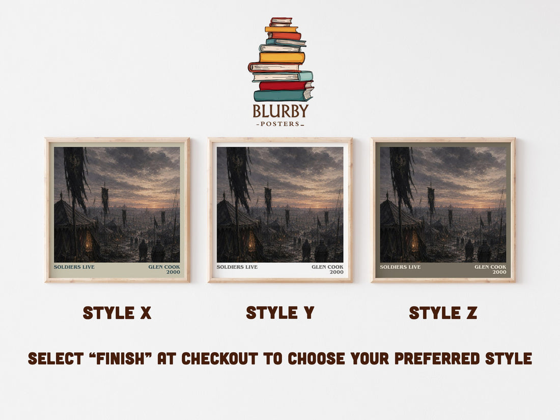 Soldiers Live literary print in frame leaning in hallway – fantasy wall art (mockup)