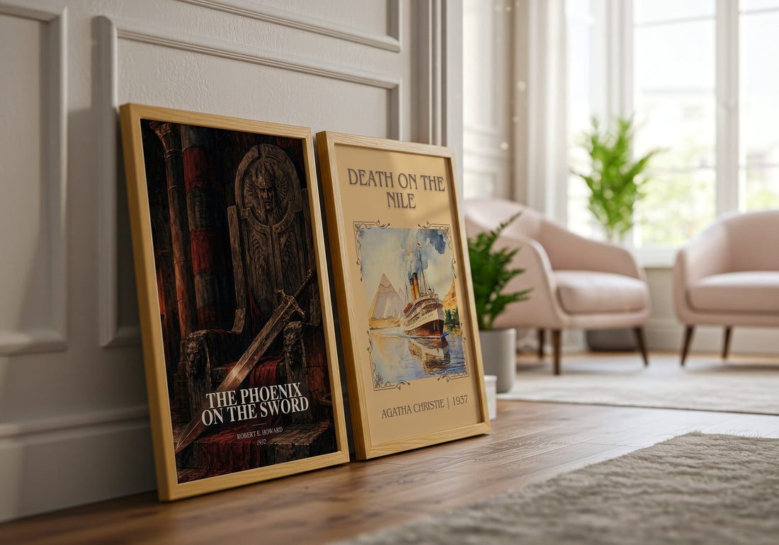 The Phoenix on the Sword watercolour print framed by window – literary home decor