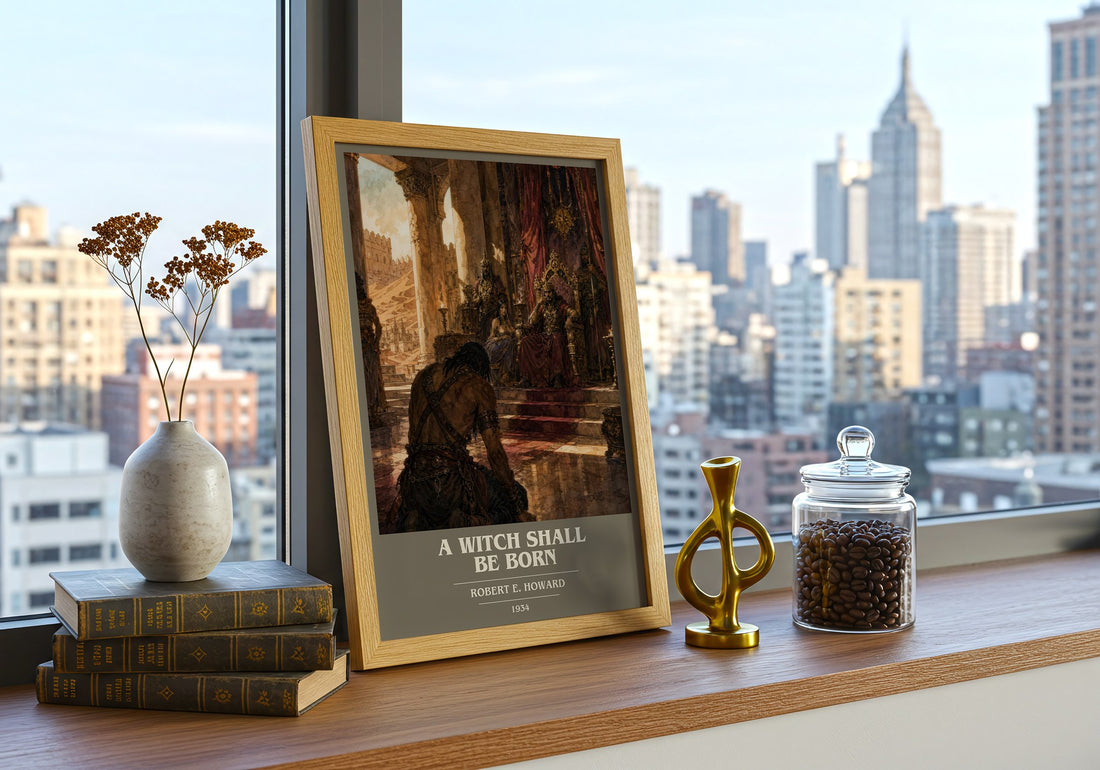 A Witch Shall Be Born book cover print framed by window – literary home decor