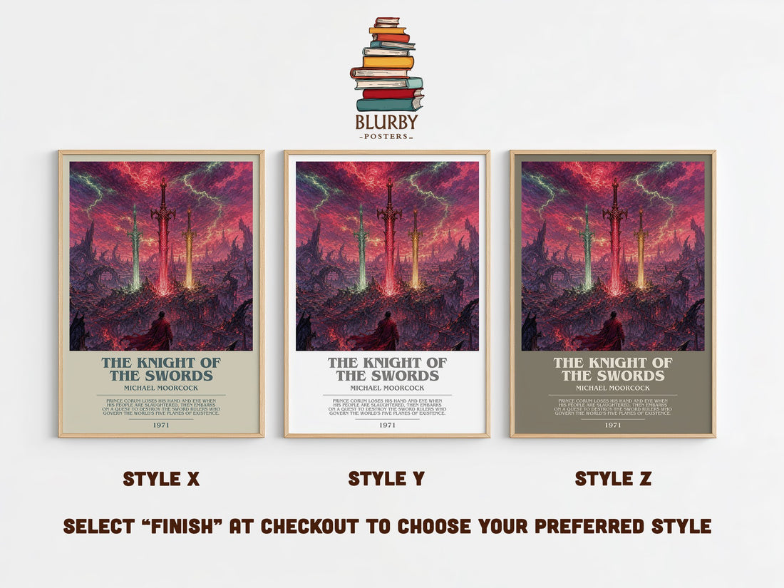 The Knight of the Swords bookish print in frame leaning in hallway – fantasy wall art (mockup)