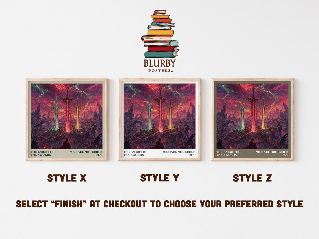 The Knight of the Swords literary print in frame leaning in hallway – fantasy wall art (mockup)