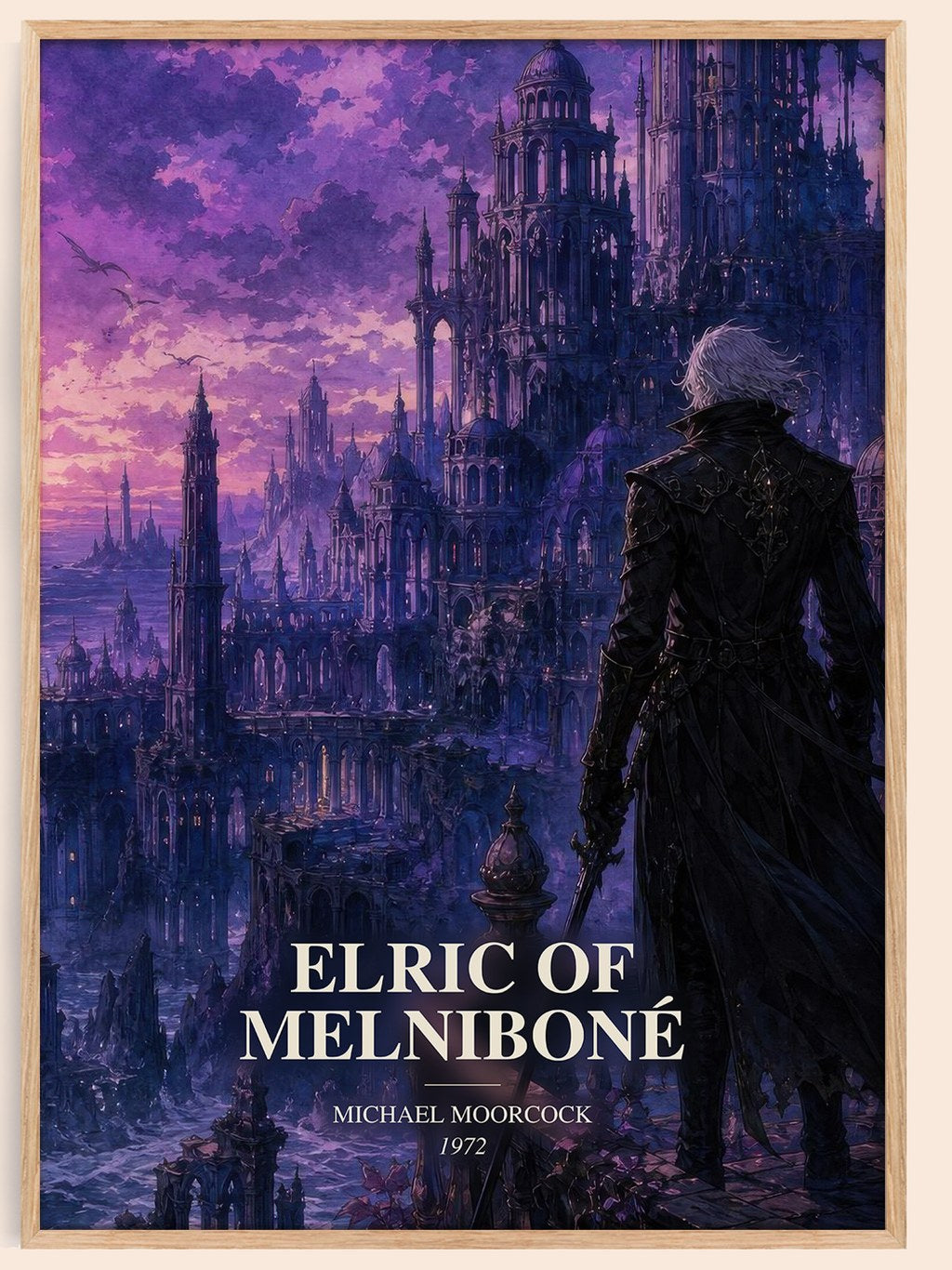 Elric of Melniboné watercolour book poster by Michael Moorcock – framed literary art print