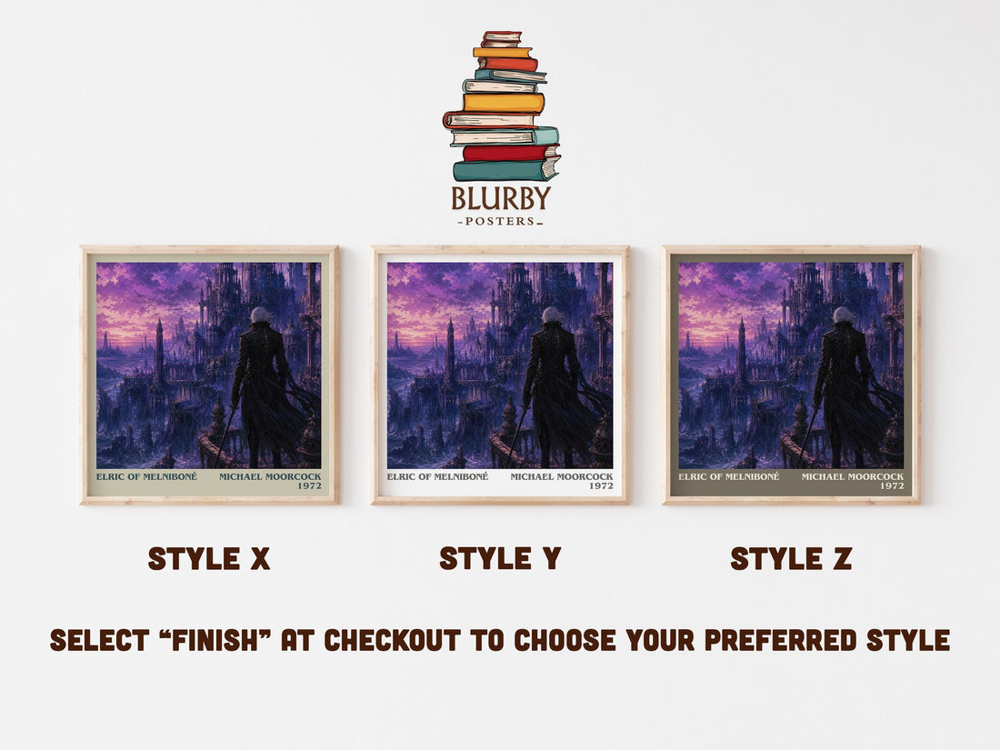 Elric of Melniboné literary print in frame leaning in hallway – fantasy wall art (mockup)