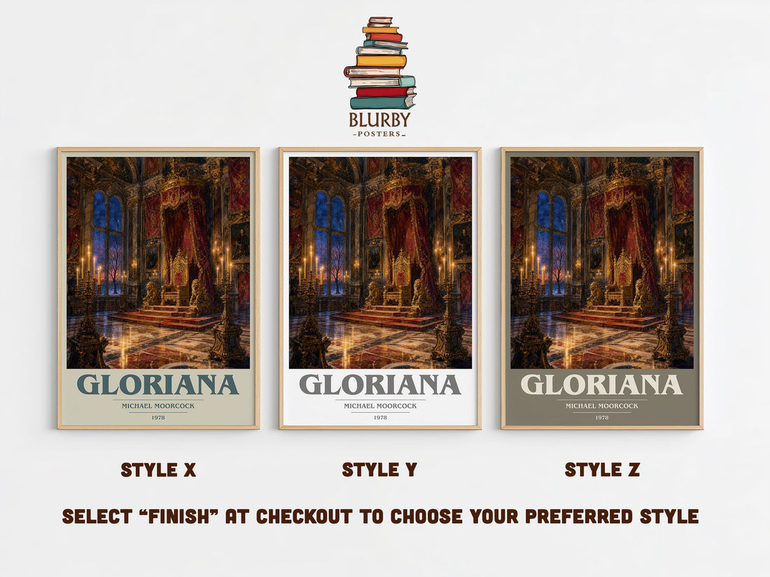 Gloriana book cover print in frame leaning in hallway – fantasy wall art (mockup)