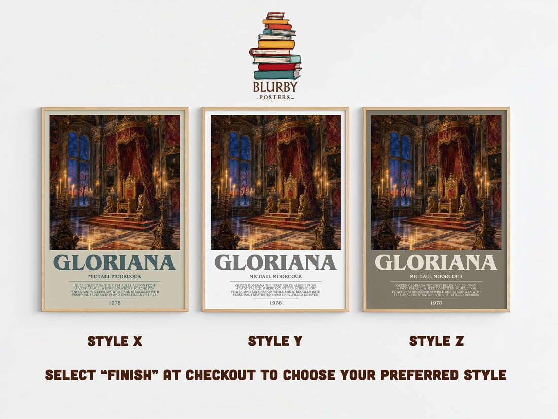 Gloriana bookish print in frame leaning in hallway – fantasy wall art (mockup)