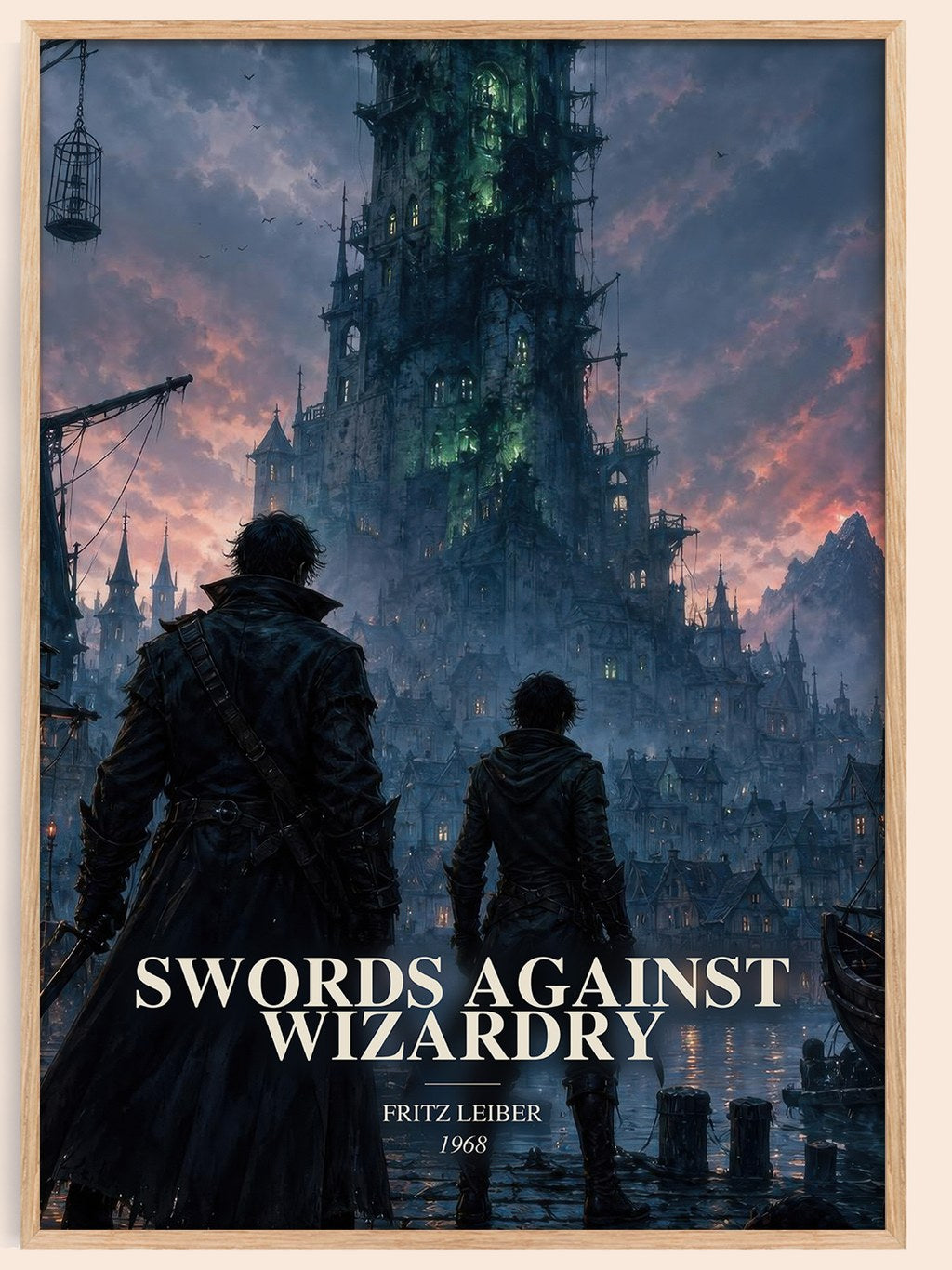 Swords Against Wizardry watercolour book poster by Fritz Leiber – framed literary art print