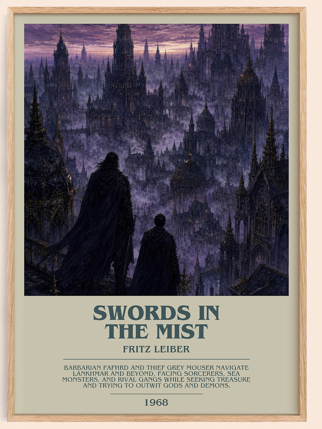 Swords in the Mist bookish book poster by Fritz Leiber – framed literary art print