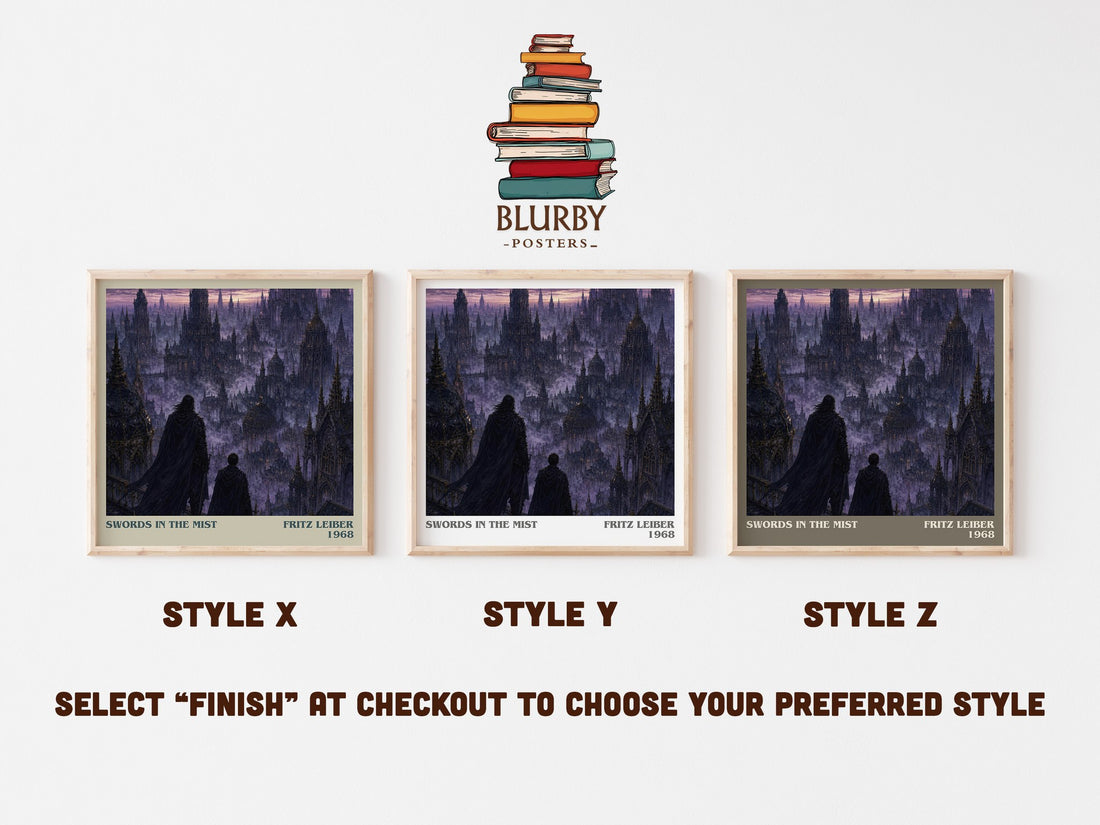 Swords in the Mist literary print in frame leaning in hallway – fantasy wall art (mockup)