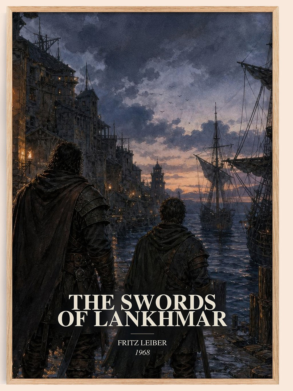 The Swords of Lankhmar watercolour book poster by Fritz Leiber – framed literary art print