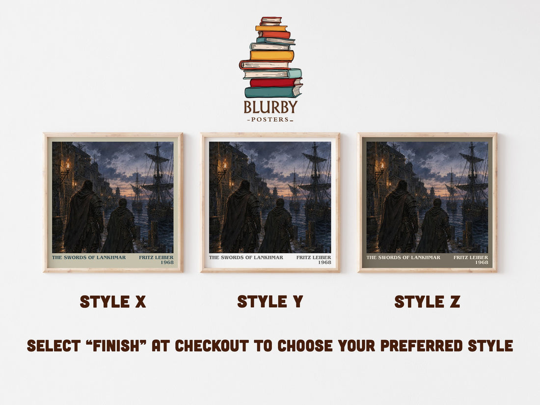 The Swords of Lankhmar literary print in frame leaning in hallway – fantasy wall art (mockup)
