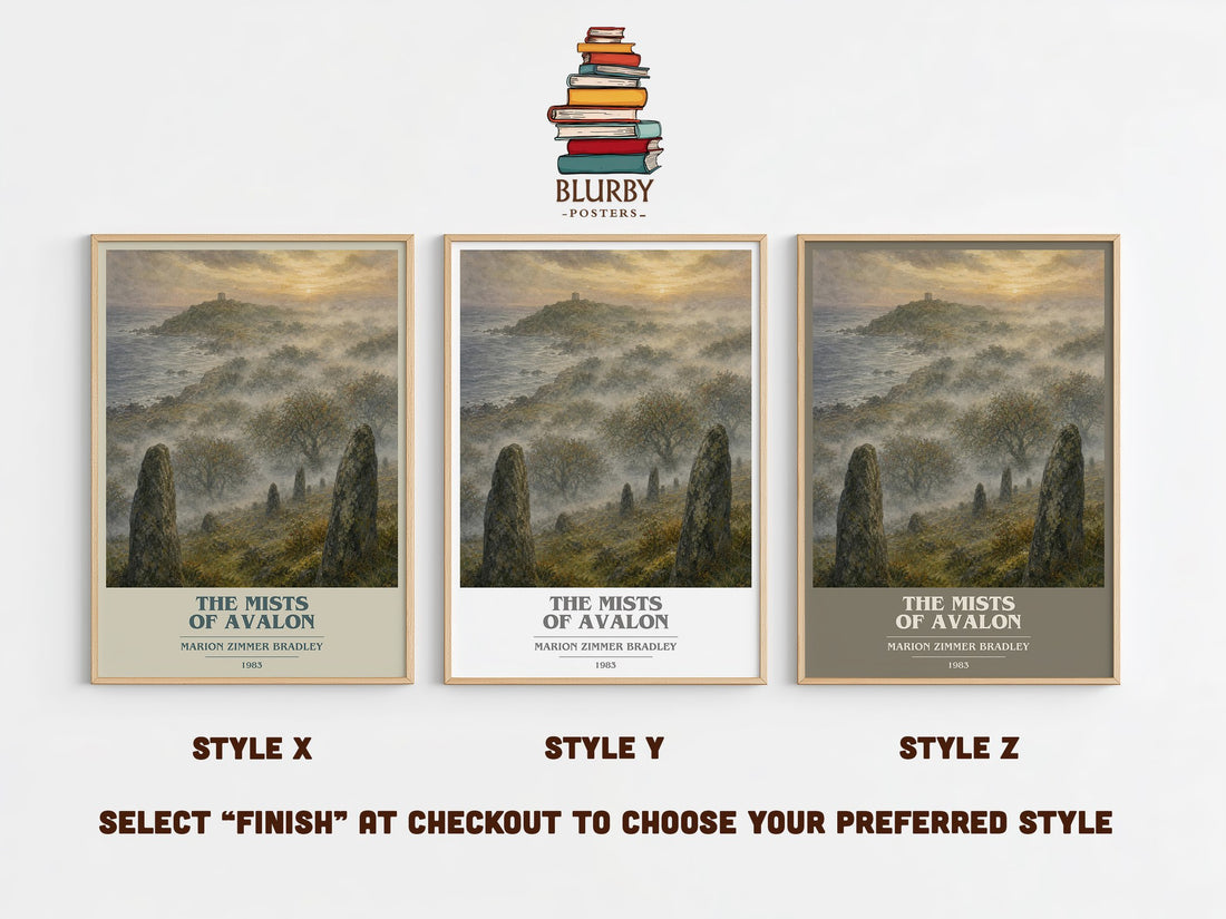 The Mists of Avalon book cover print in frame leaning in hallway – fantasy wall art (mockup)