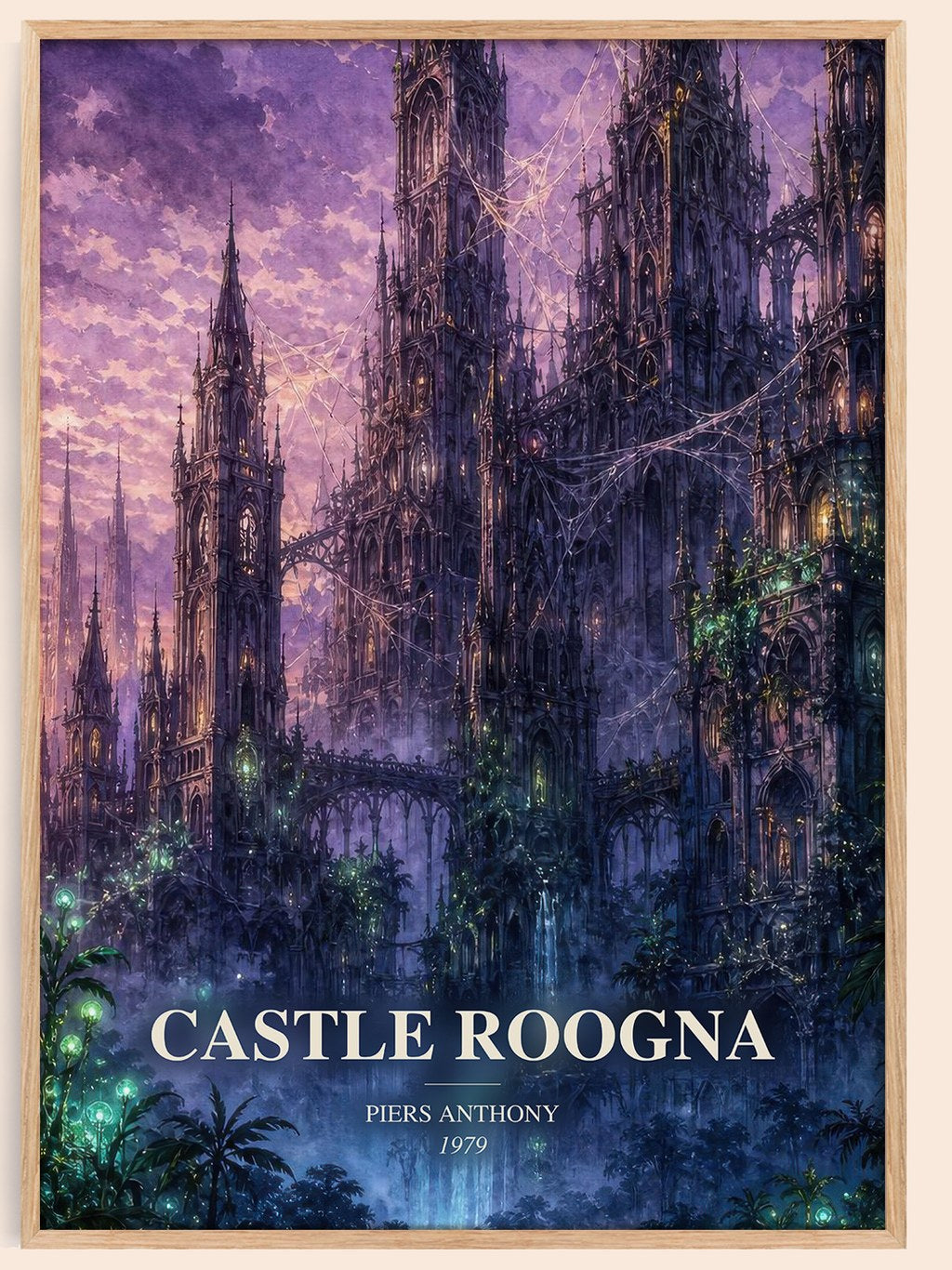 Castle Roogna watercolour book poster by Piers Anthony – framed literary art print