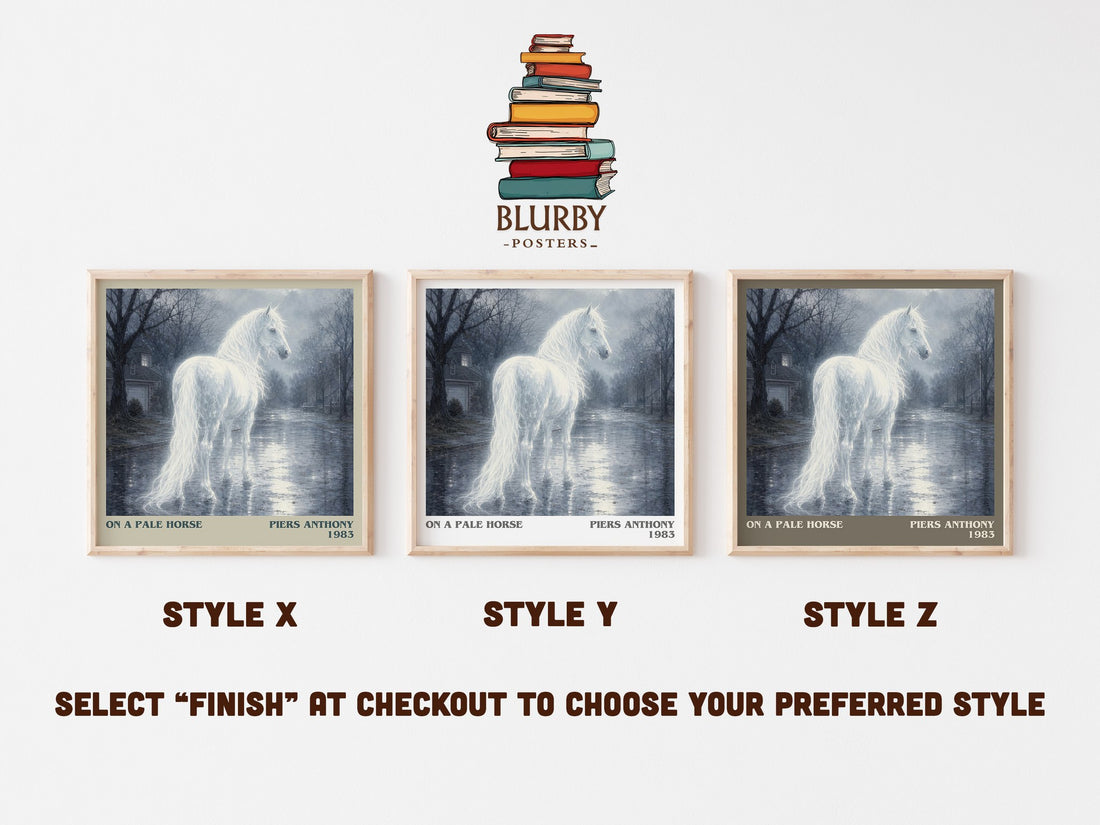 On a Pale Horse literary print in frame leaning in hallway – fantasy wall art (mockup)