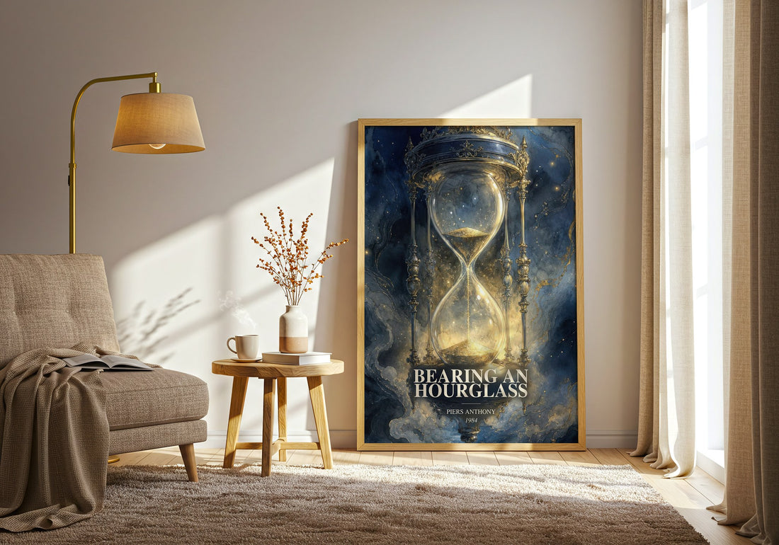 Bearing an Hourglass watercolour print in frame leaning in hallway – fantasy wall art (mockup)