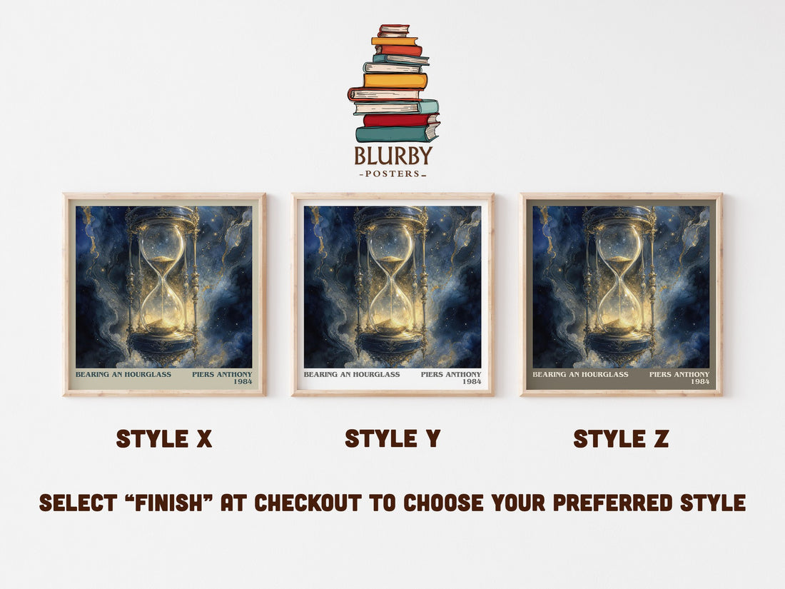 Bearing an Hourglass literary print in frame leaning in hallway – fantasy wall art (mockup)