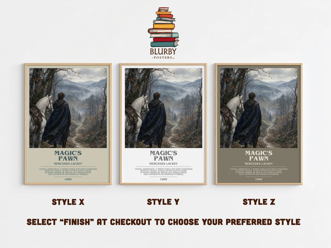 Magic's Pawn bookish print in frame leaning in hallway – fantasy wall art (mockup)