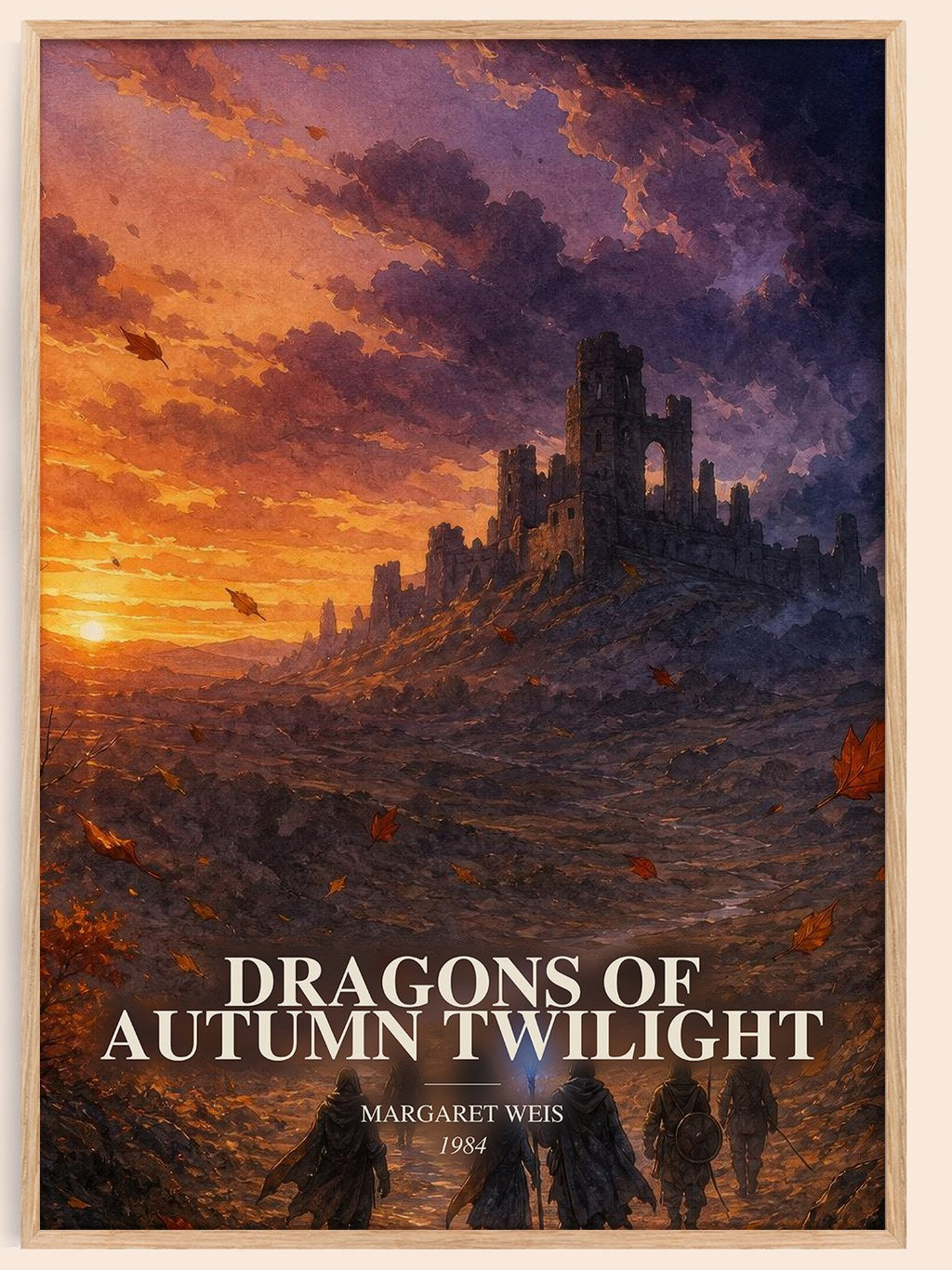 Dragons of Autumn Twilight watercolour book poster by Margaret Weis – framed literary art print