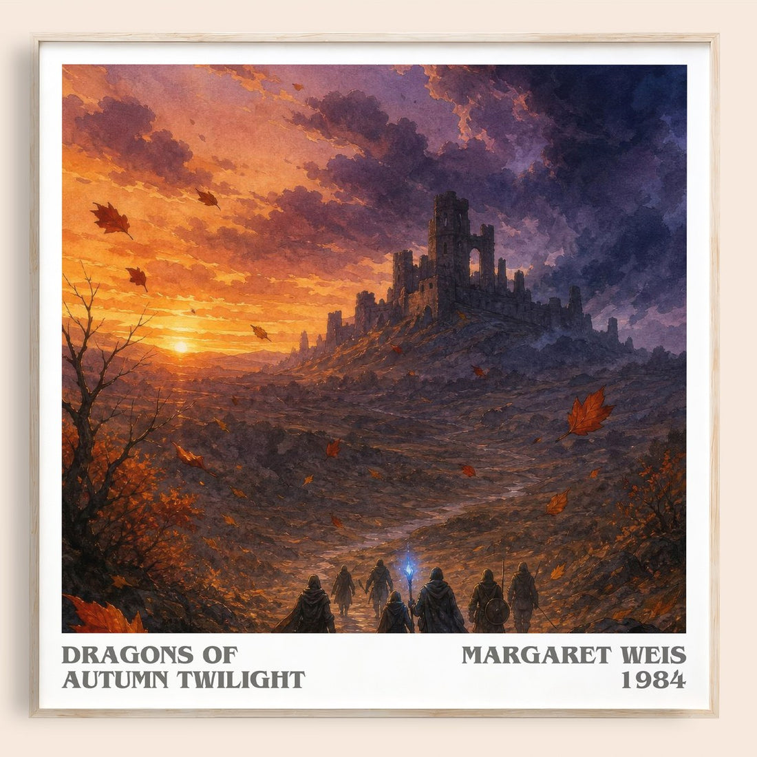 Dragons of Autumn Twilight literary book poster by Margaret Weis – framed literary art print