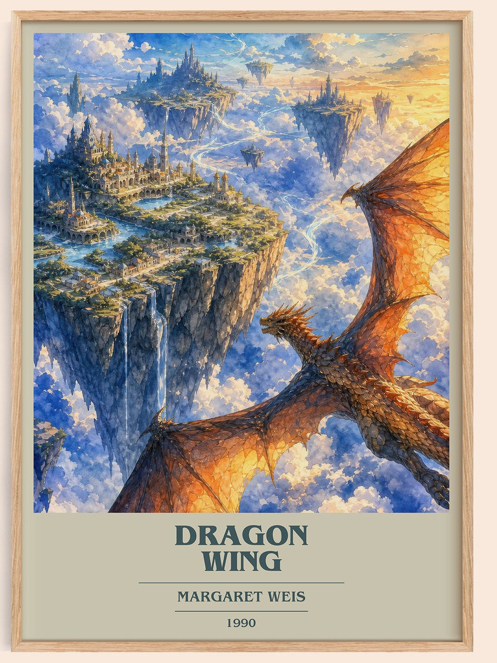 Dragon Wing book cover book poster by Margaret Weis – framed literary art print