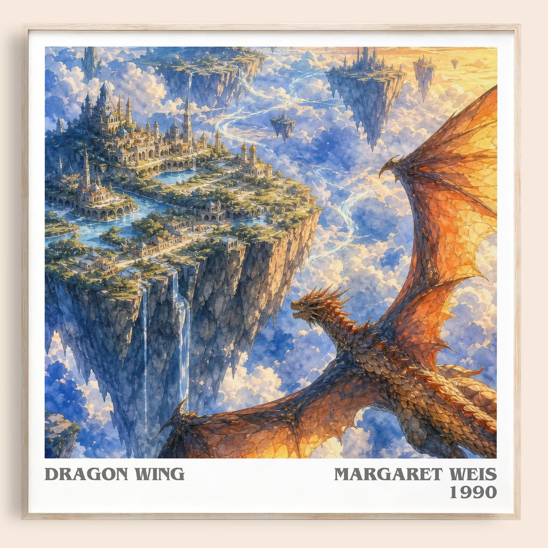 Dragon Wing literary book poster by Margaret Weis – framed literary art print