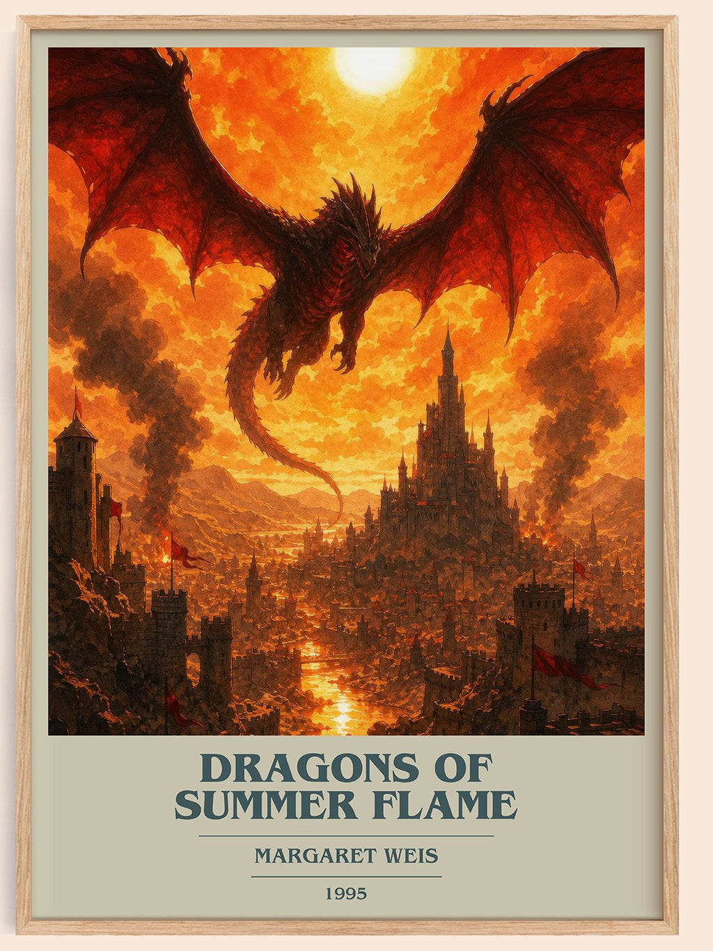 Dragons of Summer Flame book cover book poster by Margaret Weis – framed literary art print