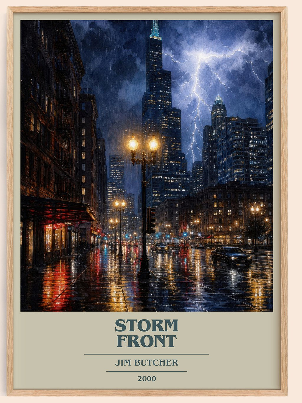 Storm Front book cover book poster by Jim Butcher – framed literary art print