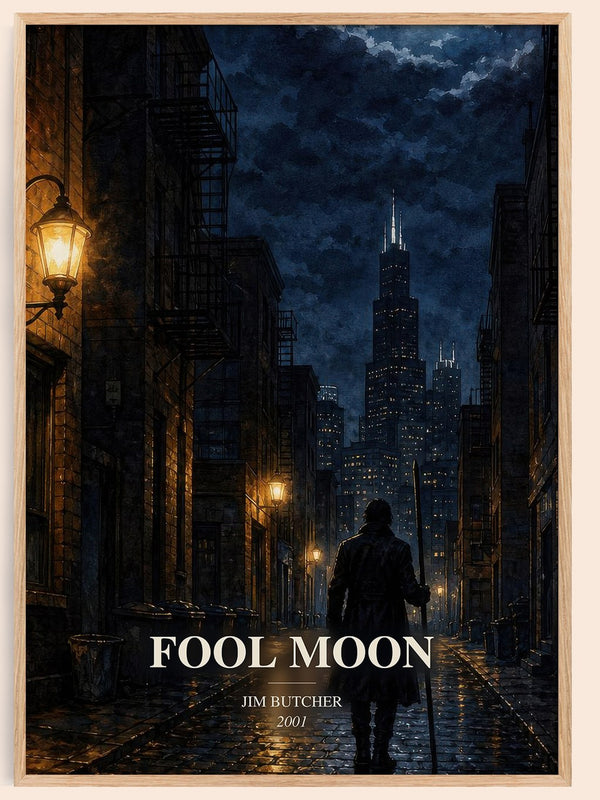 Fool Moon watercolour book poster by Jim Butcher – framed literary art print