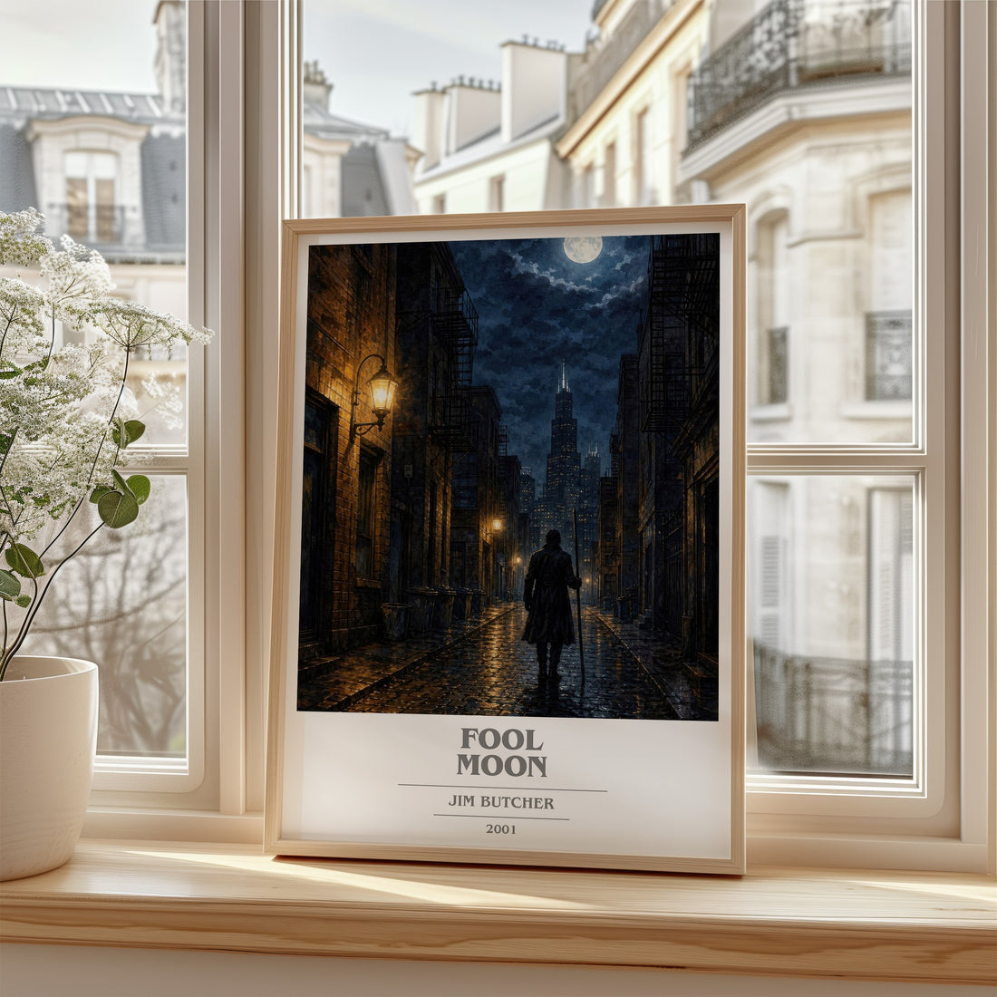 Fool Moon book cover poster colour and style options – Jim Butcher book art (mockup)